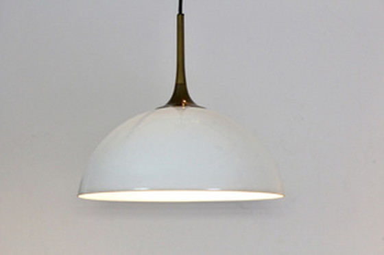 Image 1 of 2x florian schulz brass and white-opal glass pendant lights