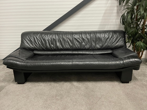 Image 1 of 3 + 2.5-Seater Black Leather Sofa + Free Beautiful Table