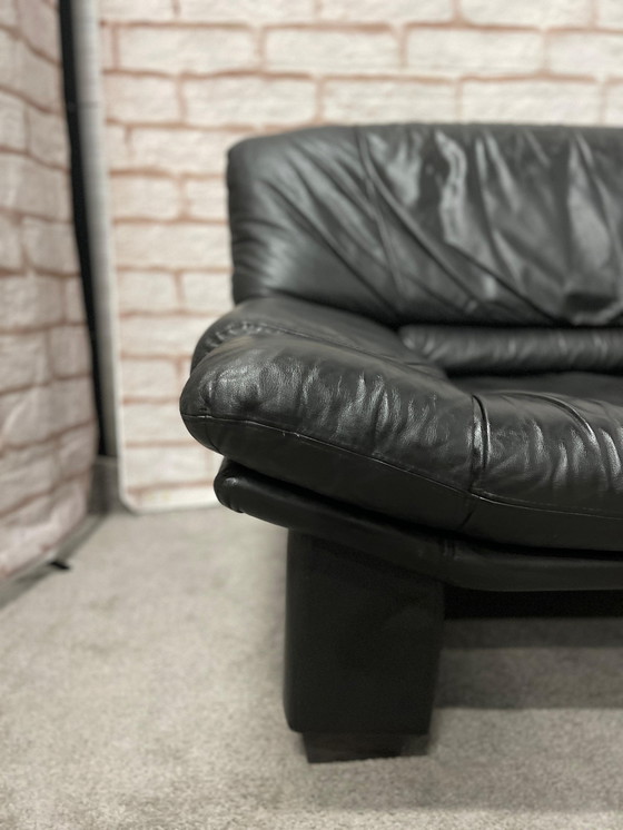 Image 1 of 3 + 2.5-Seater Black Leather Sofa + Free Beautiful Table