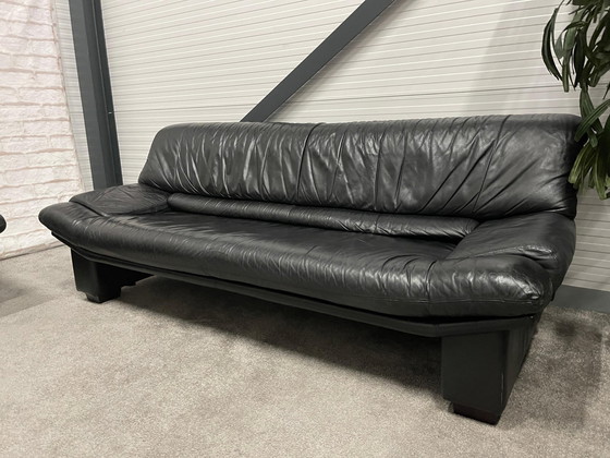 Image 1 of 3 + 2.5-Seater Black Leather Sofa + Free Beautiful Table