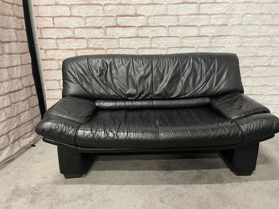 Image 1 of 3 + 2.5-Seater Black Leather Sofa + Free Beautiful Table