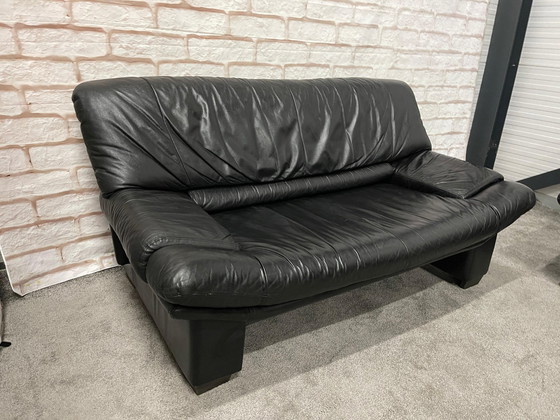 Image 1 of 3 + 2.5-Seater Black Leather Sofa + Free Beautiful Table