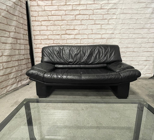 3 + 2.5-Seater Black Leather Sofa + Free Beautiful Table