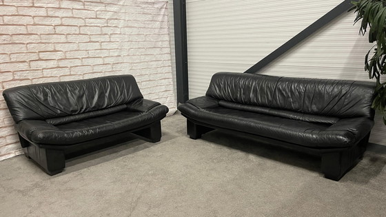 Image 1 of 3 + 2.5-Seater Black Leather Sofa + Free Beautiful Table