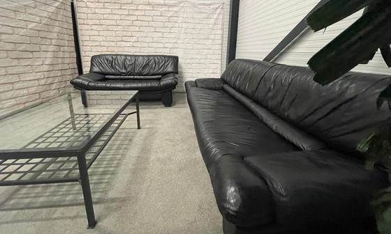 Image 1 of 3 + 2.5-Seater Black Leather Sofa + Free Beautiful Table