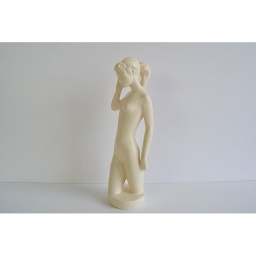 Mid-century glazed ceramic sculpture nude woman by Jihokera, 1950s