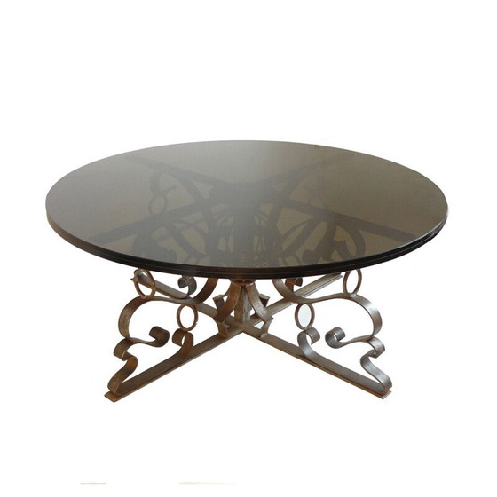 Image 1 of Vintage coffee table in forged steel and smoked glass, 1960