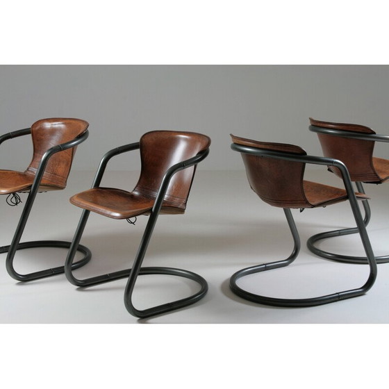Image 1 of Set of 4 vintage leather and metal chairs, Italy