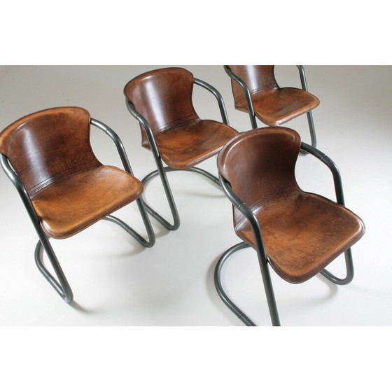 Image 1 of Set of 4 vintage leather and metal chairs, Italy