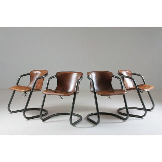 Image 1 of Set of 4 vintage leather and metal chairs, Italy