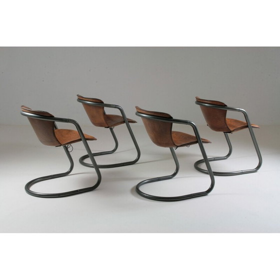 Image 1 of Set of 4 vintage leather and metal chairs, Italy