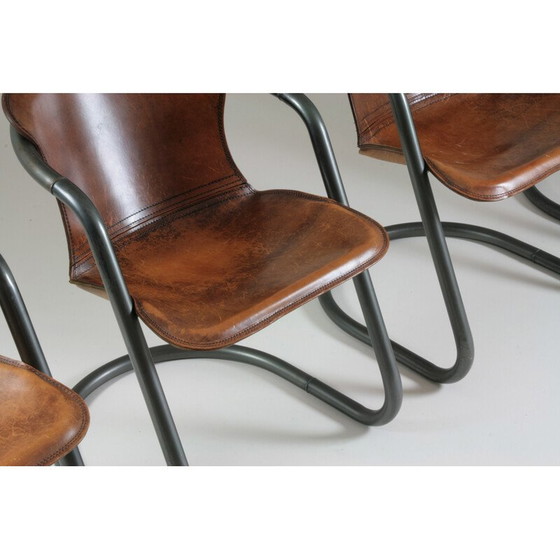 Image 1 of Set of 4 vintage leather and metal chairs, Italy