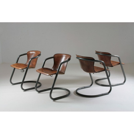 Image 1 of Set of 4 vintage leather and metal chairs, Italy