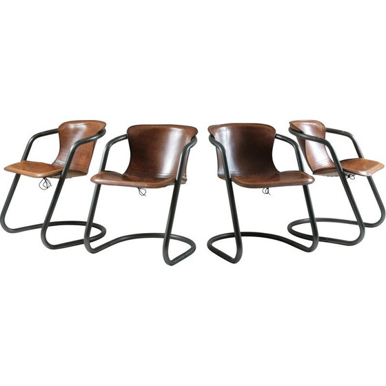 Image 1 of Set of 4 vintage leather and metal chairs, Italy