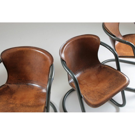 Image 1 of Set of 4 vintage leather and metal chairs, Italy