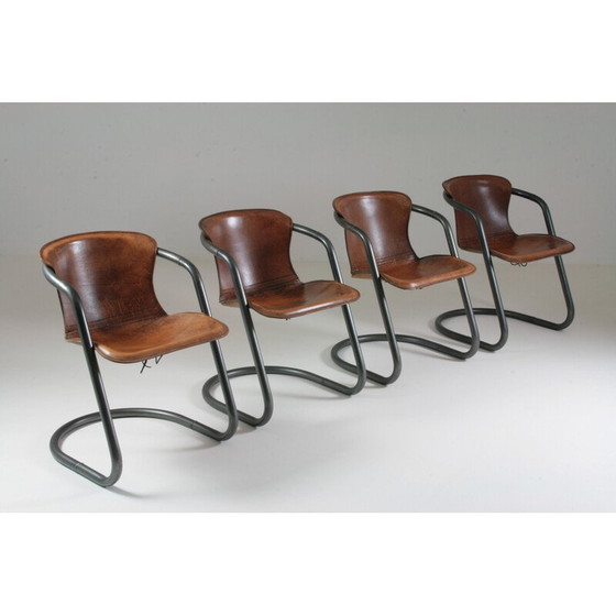 Image 1 of Set of 4 vintage leather and metal chairs, Italy