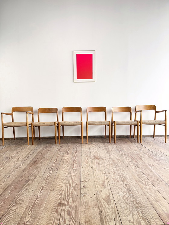 Image 1 of Mid-Century Danish Model 56 and 75 Chairs in Oak by Niels O. Møller for JL Møllers Furniture Factory, 1950s, Set of 6