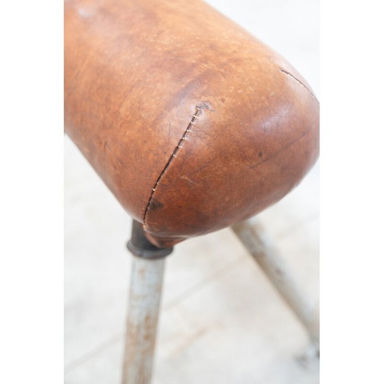 Image 1 of Cavallo da ginnastica vintage in pelle marrone e metallo, 1950