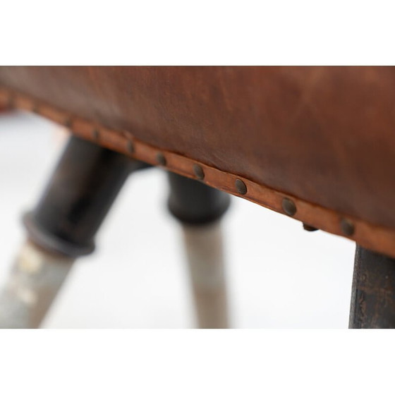 Image 1 of Cavallo da ginnastica vintage in pelle marrone e metallo, 1950