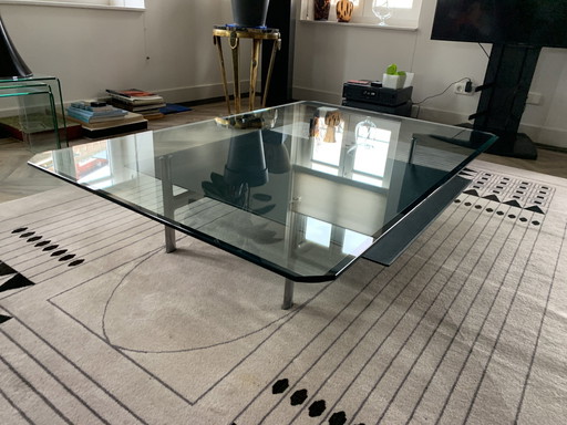 B&B Italia 'Diesis' Two-Tier Glass And Leather Coffee Table By Antonio Citterio