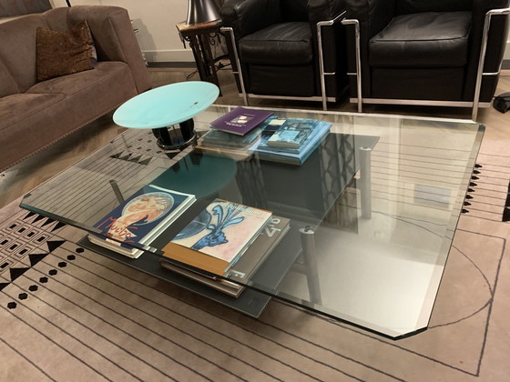 Image 1 of B&B Italia 'Diesis' Two-Tier Glass And Leather Coffee Table By Antonio Citterio