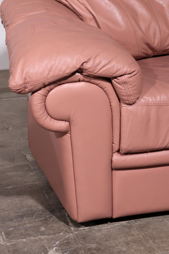 Image 1 of Italian Lounge Set – 4-Piece Rose Pink Leather (1970S)