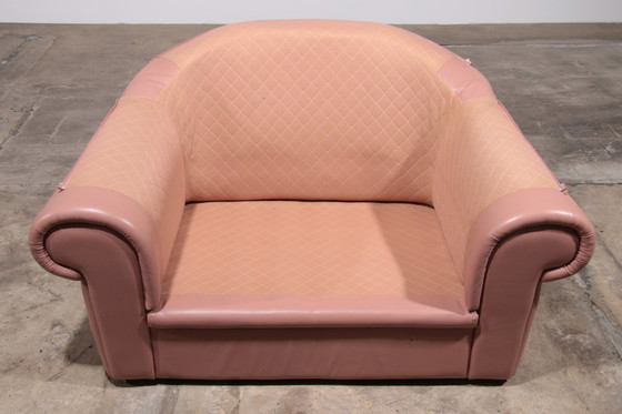 Image 1 of Italian Lounge Set – 4-Piece Rose Pink Leather (1970S)