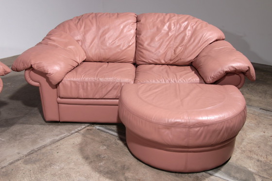 Image 1 of Italian Lounge Set – 4-Piece Rose Pink Leather (1970S)