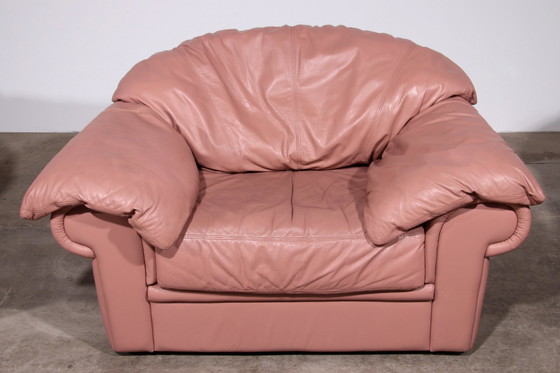 Image 1 of Italian Lounge Set – 4-Piece Rose Pink Leather (1970S)