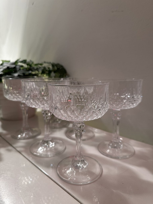 6 Crystal 60s Coupe Champagne Glasses