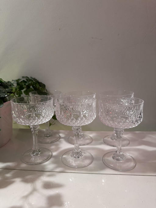 6 Crystal 60s Coupe Champagne Glasses