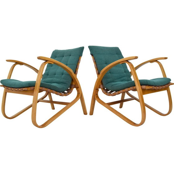 Image 1 of Pair of vintage beechwood armchairs by Jan Vaněk, Czechoslovakia 1930s