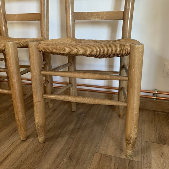 Image 1 of Set of 4 vintage wood and straw chairs