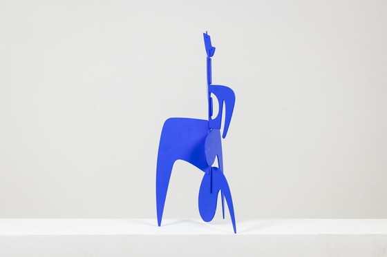 Image 1 of Antonine De Saint Pierre. Blue "Bugler" sculpture. Contemporary.
