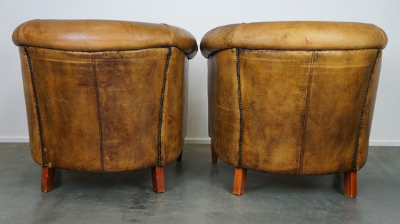 Image 1 of 2 x sheep leather club chairs with a vintage look