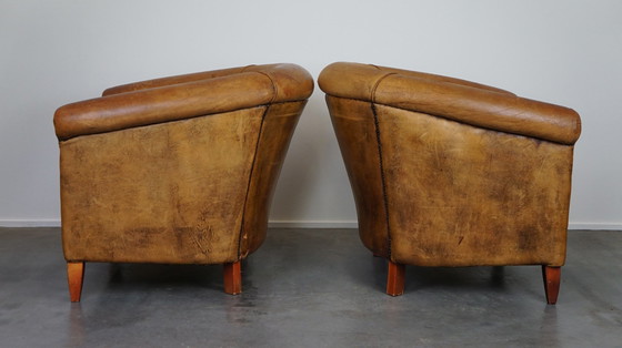 Image 1 of 2 x sheep leather club chairs with a vintage look