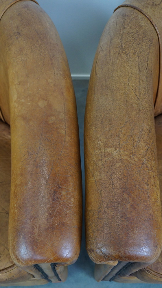 Image 1 of 2 x sheep leather club chairs with a vintage look