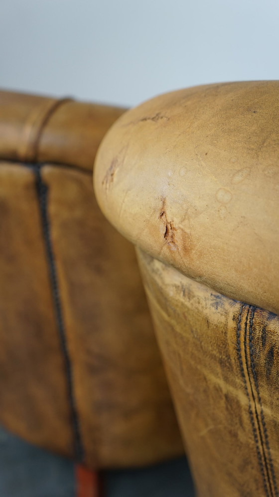 Image 1 of 2 x sheep leather club chairs with a vintage look