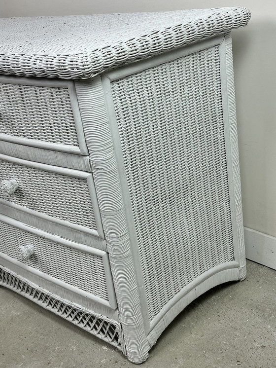 Image 1 of 1980'S White Woven Rattan Curved Chest of Drawers