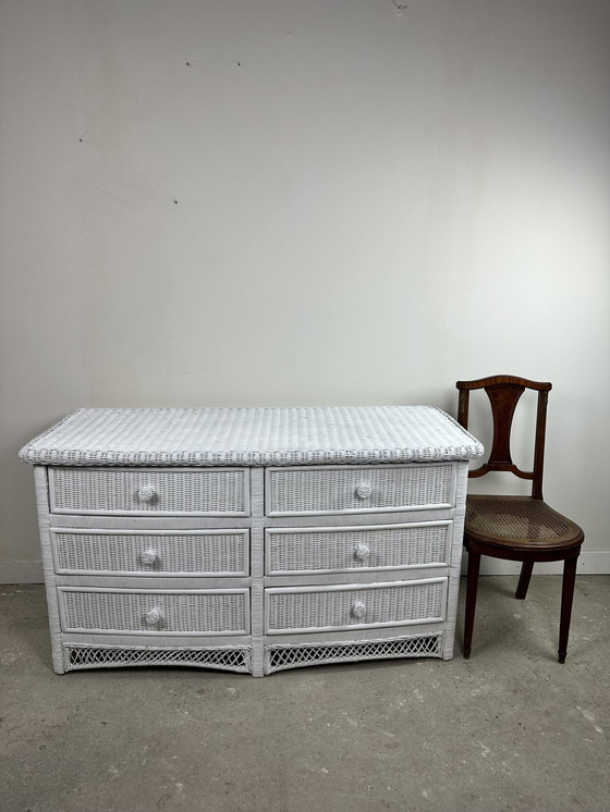 Image 1 of 1980'S White Woven Rattan Curved Chest of Drawers
