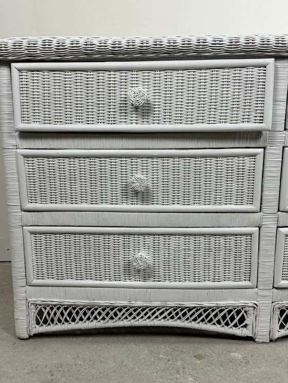 Image 1 of 1980'S White Woven Rattan Curved Chest of Drawers