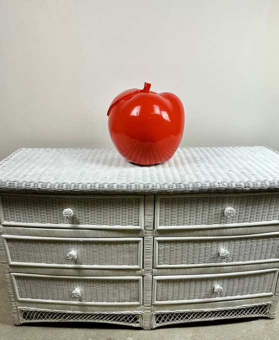 Image 1 of 1980'S White Woven Rattan Curved Chest of Drawers
