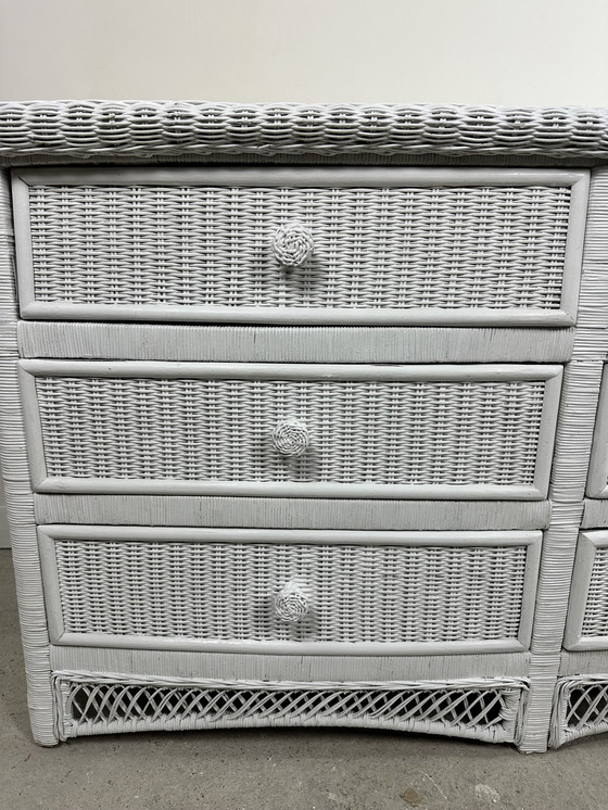 Image 1 of 1980'S White Woven Rattan Curved Chest of Drawers