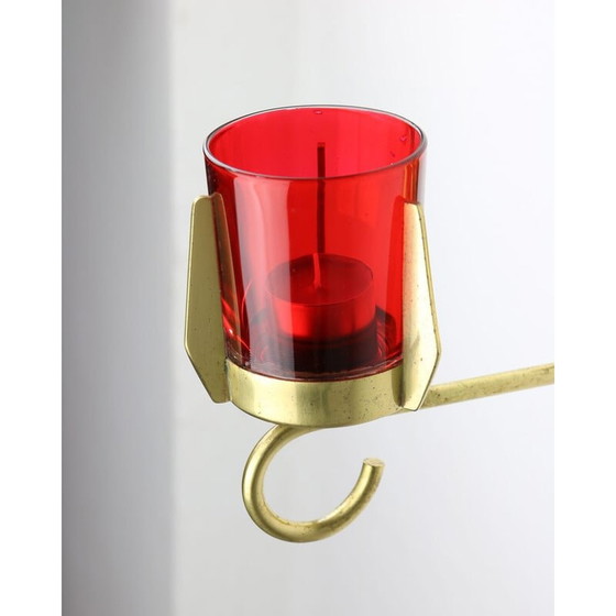 Image 1 of Candeliere da parete vintage in ottone e vetro