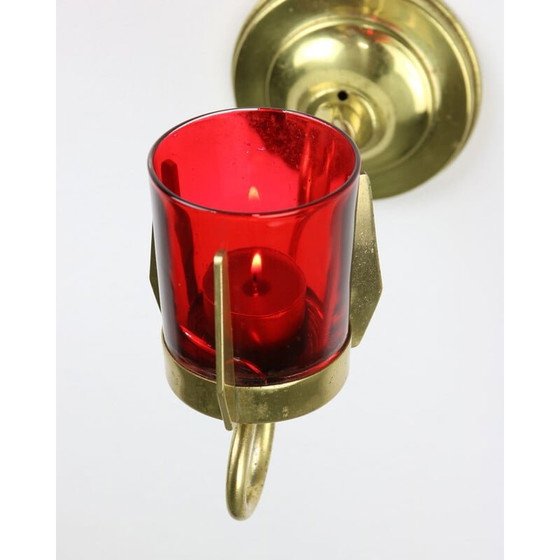 Image 1 of Candeliere da parete vintage in ottone e vetro