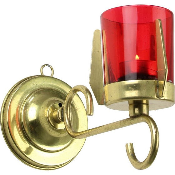 Image 1 of Candeliere da parete vintage in ottone e vetro