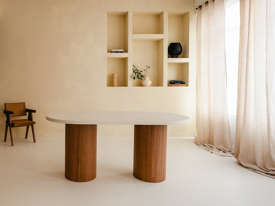 Image 1 of Dining Table Half Oval Concrete Cire Studio Nena Design