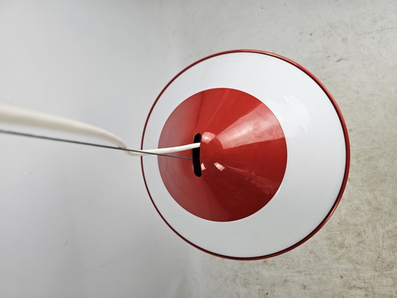 Image 1 of Pendant Lamp Milk Glass And Red Metal From Italy