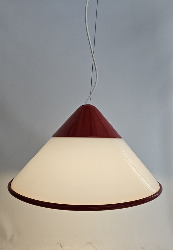 Image 1 of Pendant Lamp Milk Glass And Red Metal From Italy