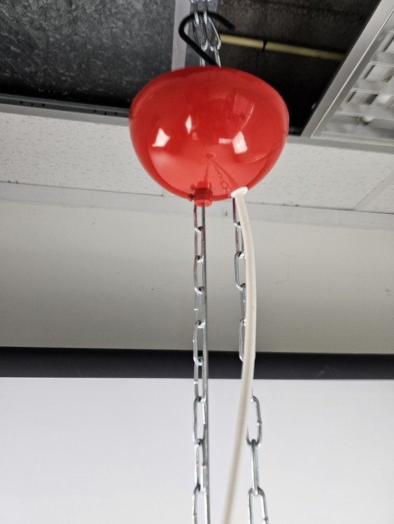 Image 1 of Pendant Lamp Milk Glass And Red Metal From Italy